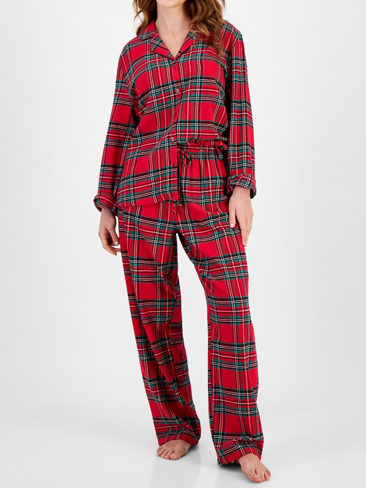 Plaid Button Up Pajama Set - Red