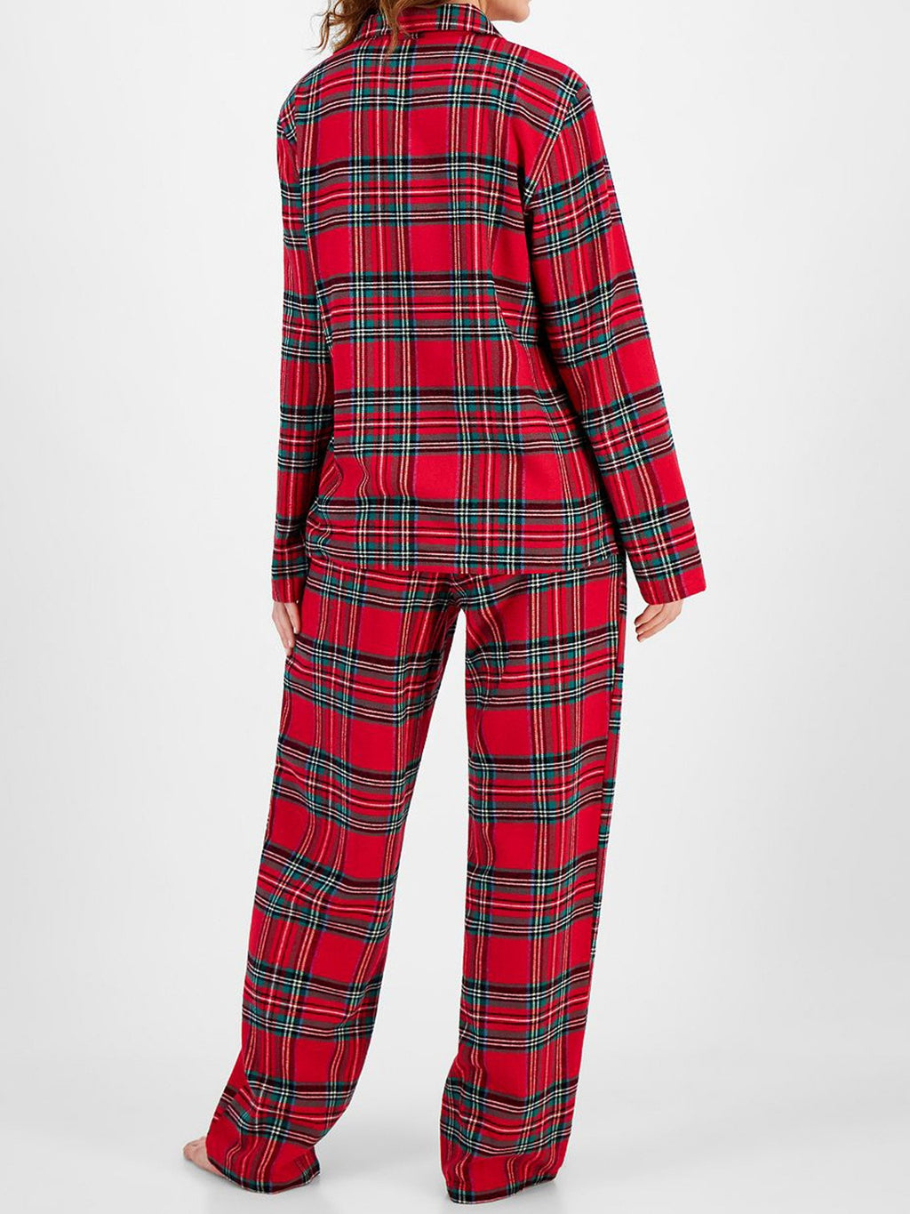 Plaid Button Up Pajama Set - Red - 1