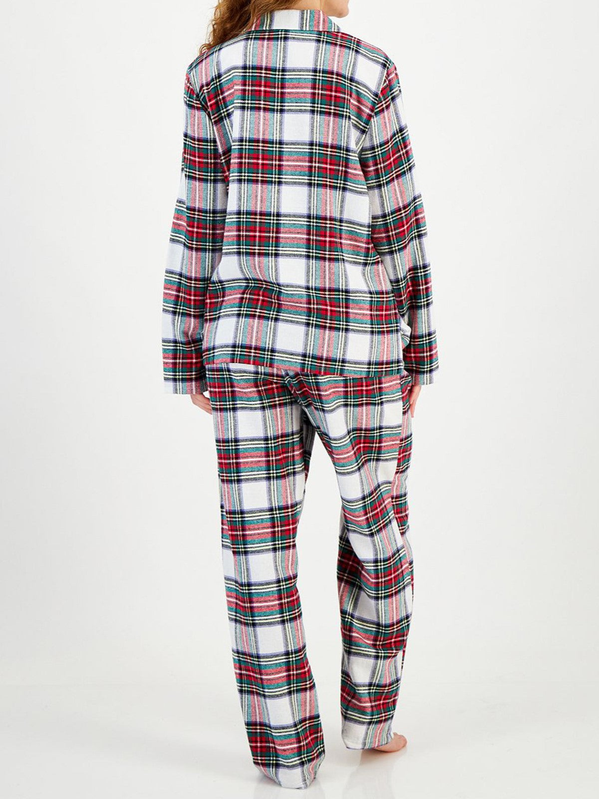 Plaid Button Up Pajama Set - White - 1