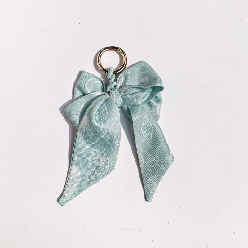 Mixed Print Satin Ribbon Bow Keychain Charm - LightGreen