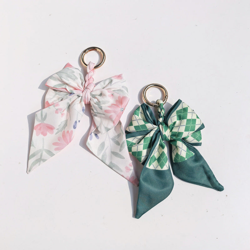 Mixed Print Satin Ribbon Bow Keychain Charm