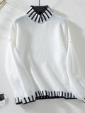 Contrast Trim Mock Neck Oversized Sweater - White