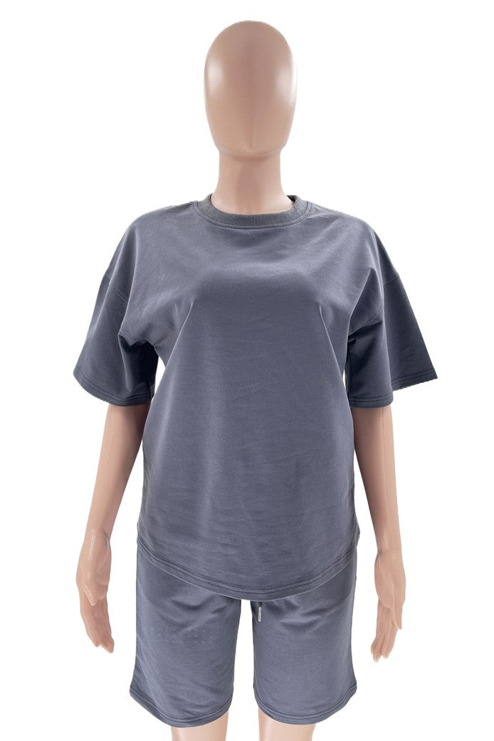 Oversized Tee And Longline Shorts Lounge Set - Blue - 11