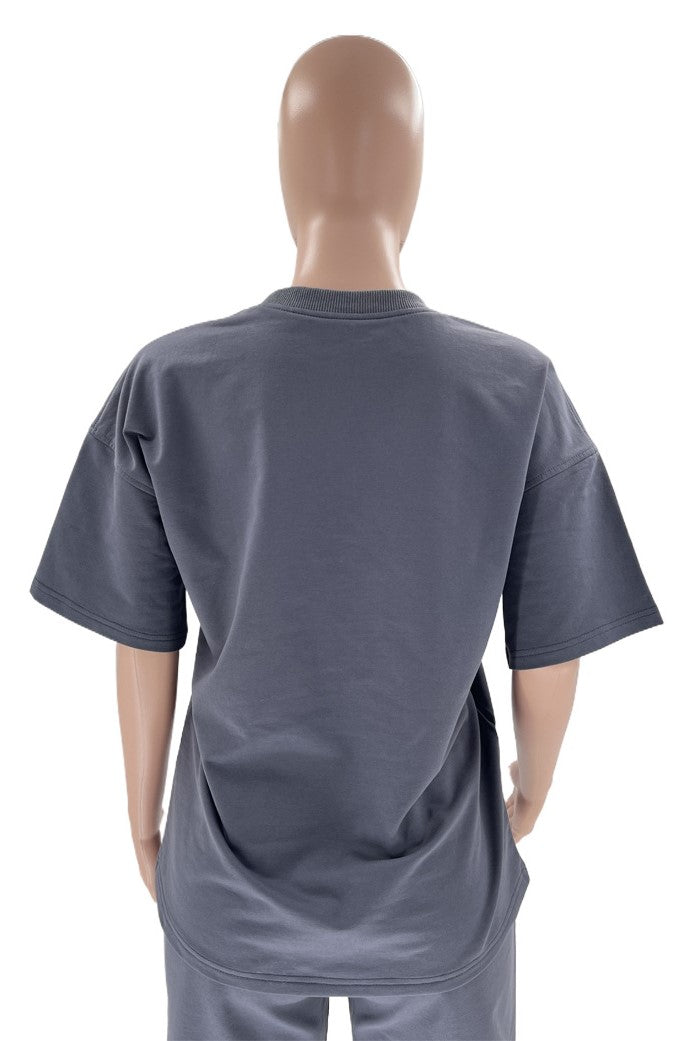 Oversized Tee And Longline Shorts Lounge Set - Blue - 12