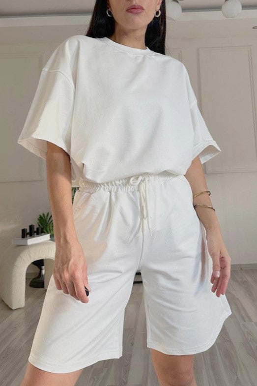Oversized Tee And Longline Shorts Lounge Set - White