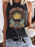 Retro Desert Sunrise Graphic Tank Top - Gray