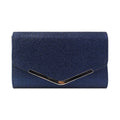 Glitter Envelope Clutch With Chain Strap - Navy
