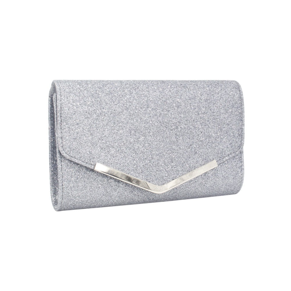Glitter Envelope Clutch With Chain Strap
