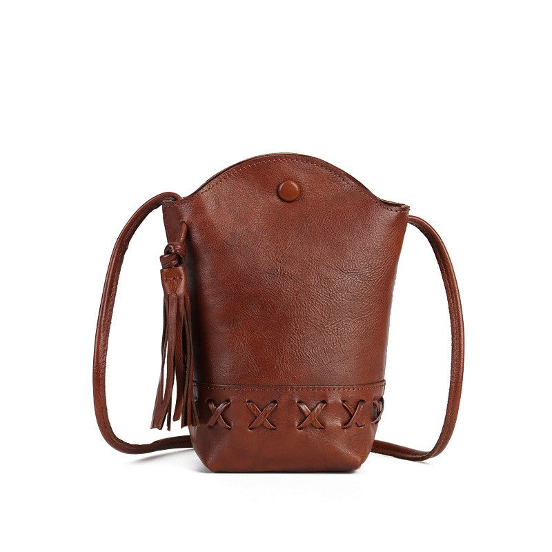 Vintage Leather Tassel Phone Crossbody Bag