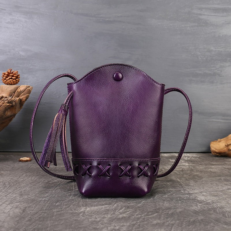 Vintage Leather Tassel Phone Crossbody Bag