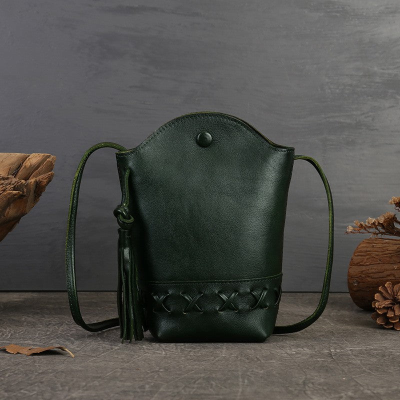 Vintage Leather Tassel Phone Crossbody Bag