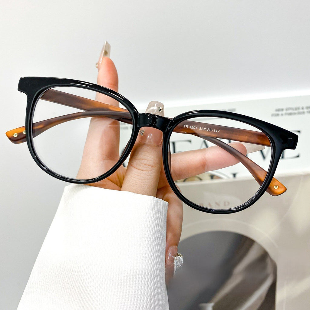 Lightweight Round Eyeglasses With Contrast Arms - Black
