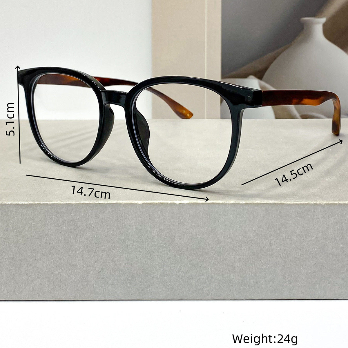 Lightweight Round Eyeglasses With Contrast Arms - Black - 1