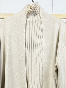 Ribbed Knit Three Piece Duster And Pant Set - Beige