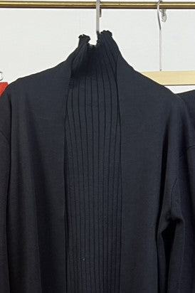 Ribbed Knit Three Piece Duster And Pant Set - Black