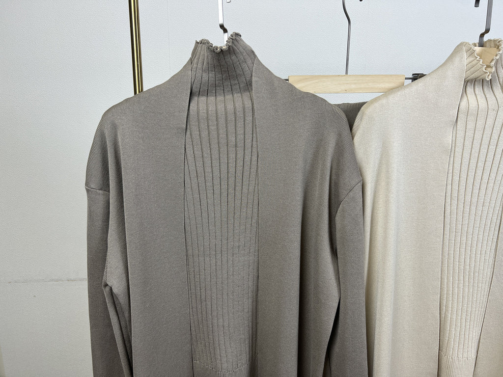 Ribbed Knit Three Piece Duster And Pant Set - Capers - 1