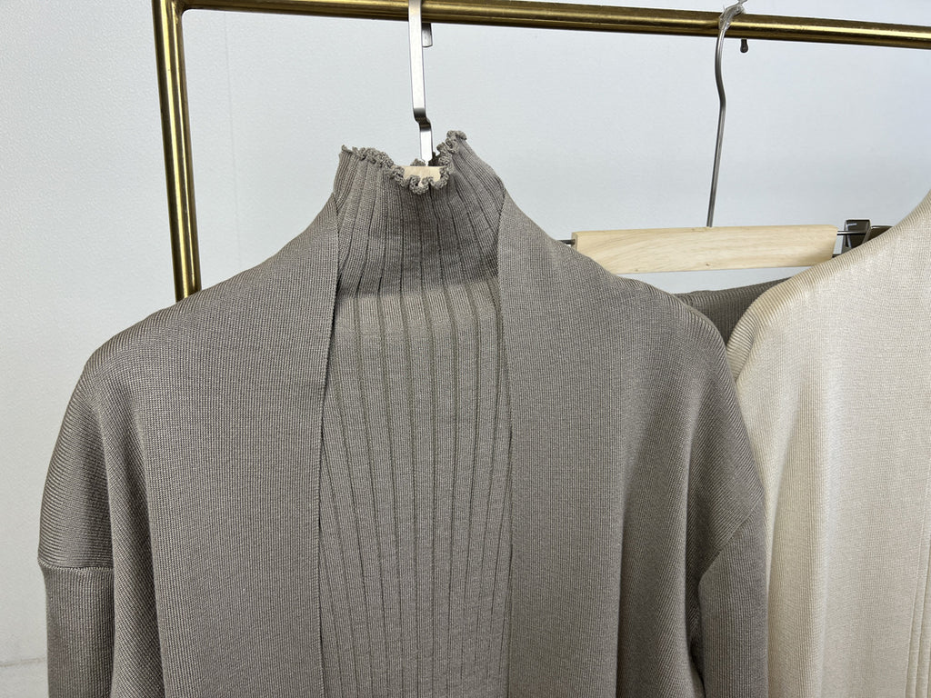 Ribbed Knit Three Piece Duster And Pant Set - Capers - 7