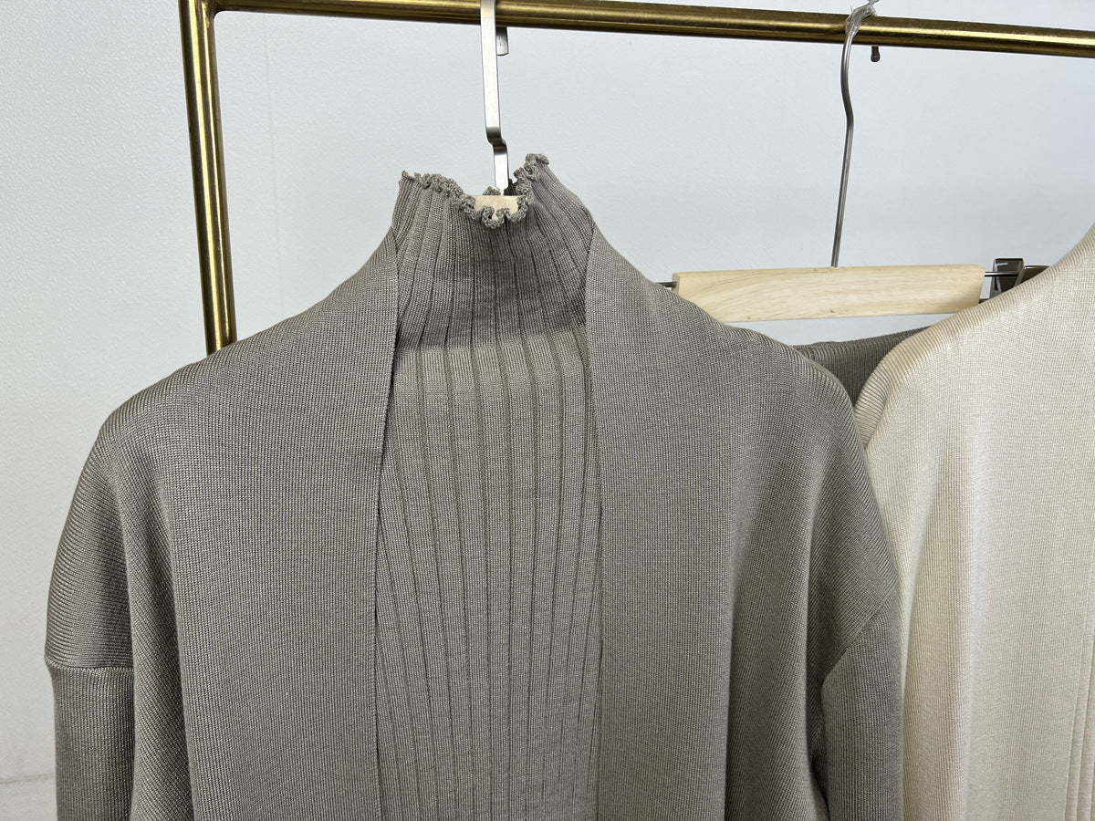 Ribbed Knit Three Piece Duster And Pant Set - Capers - 7