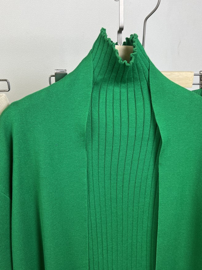 Ribbed Knit Three Piece Duster And Pant Set - Green