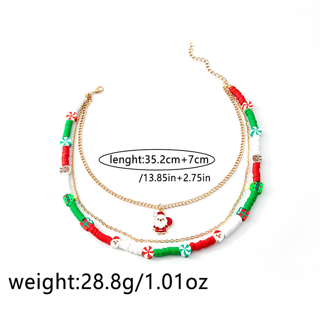 Layered Beaded Choker and Charm Necklace - Santa - 1