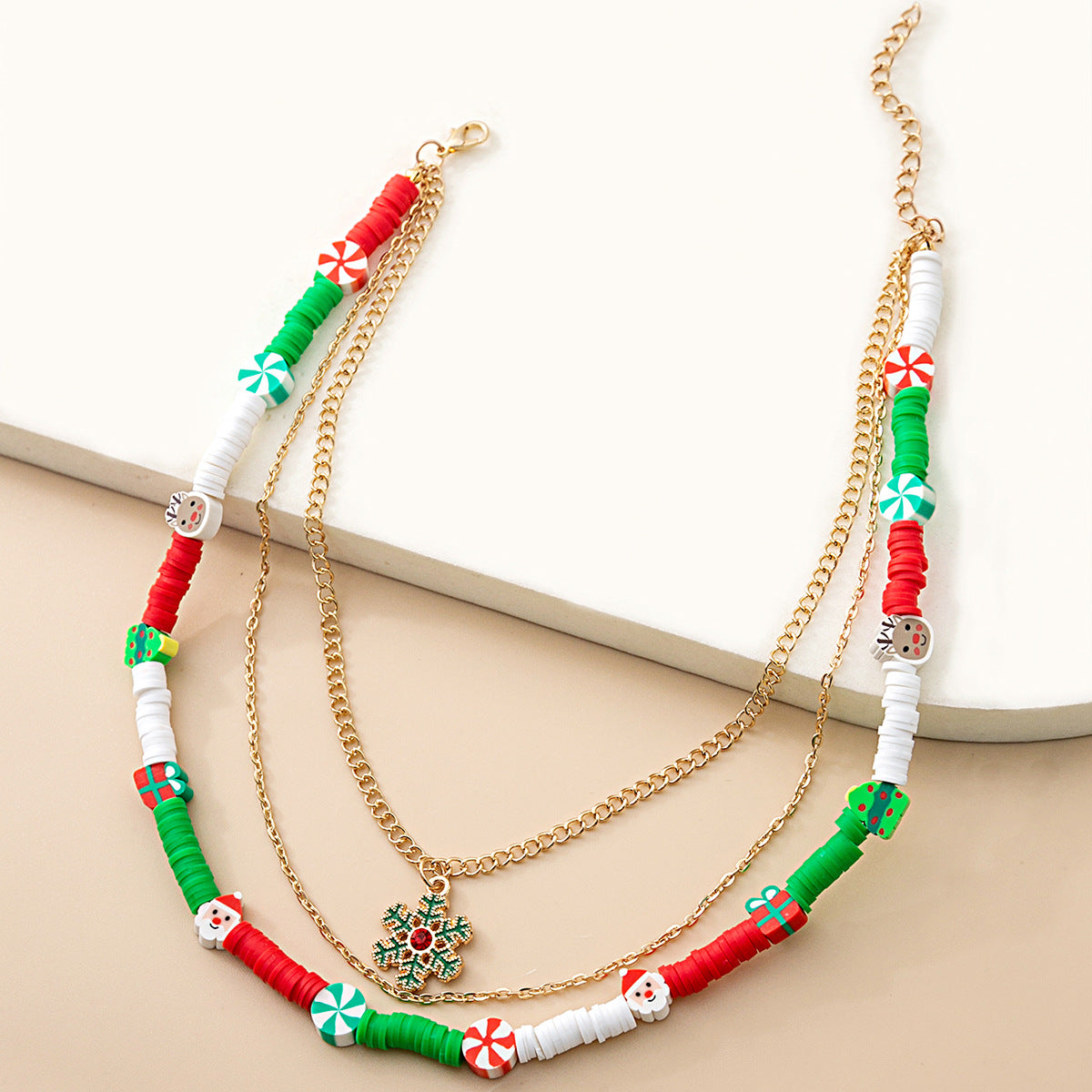 Layered Beaded Choker and Charm Necklace - Snowflakes