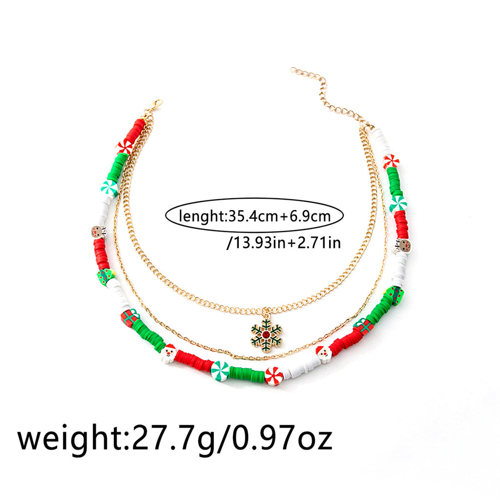 Layered Beaded Choker and Charm Necklace - Snowflakes - 1