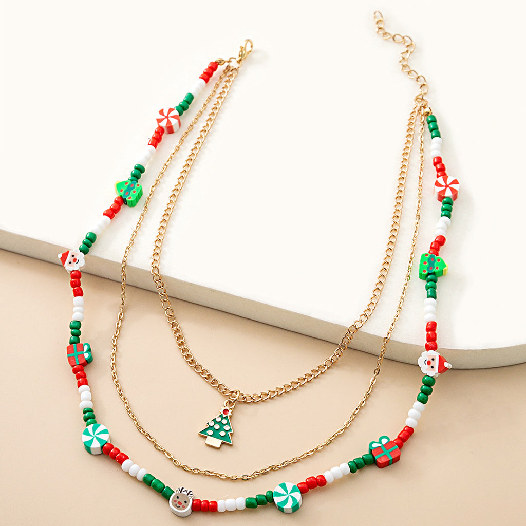 Layered Beaded Choker and Charm Necklace - Tree - 3