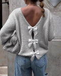 Bow Tie Back Soft Knit Cardigan - Grey