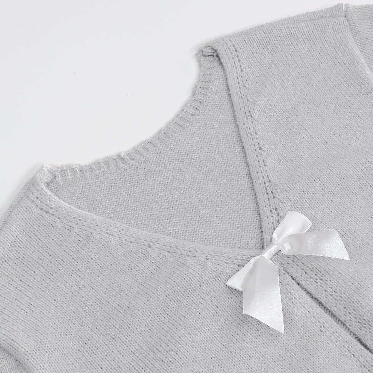 Bow Tie Back Soft Knit Cardigan - Grey - 3