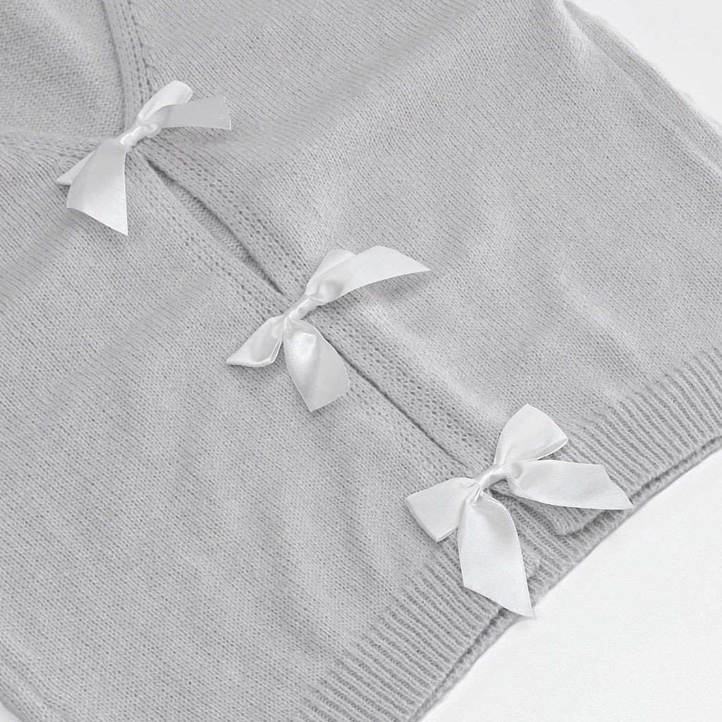 Bow Tie Back Soft Knit Cardigan - Grey - 4