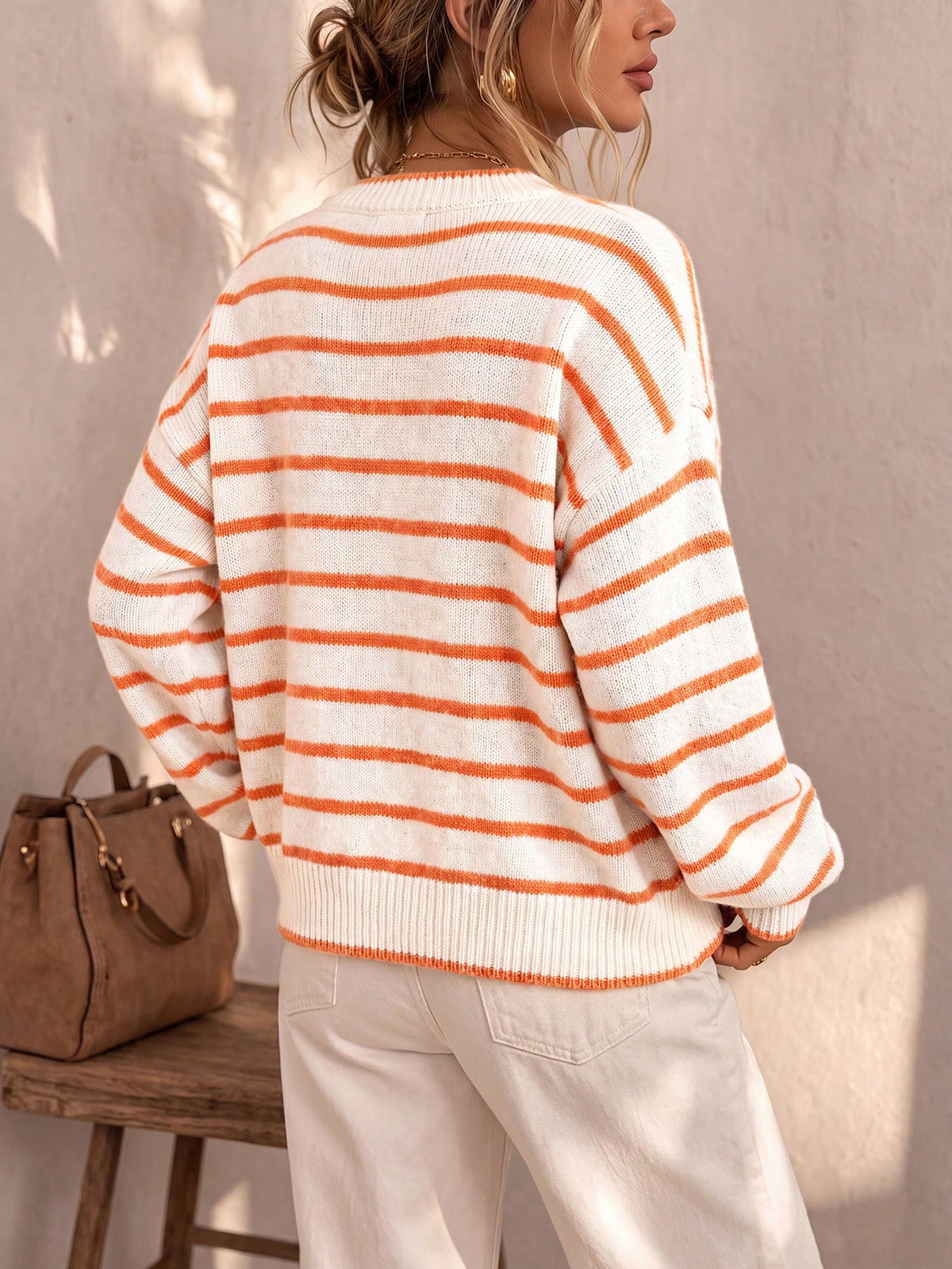 Contrast Stripe Button Front Knit Cardigan - White - 1