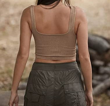 Ribbed Square Neck Cropped Vest