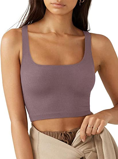 Ribbed Square Neck Cropped Vest - purple
