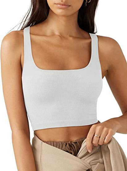 Ribbed Square Neck Cropped Vest - white