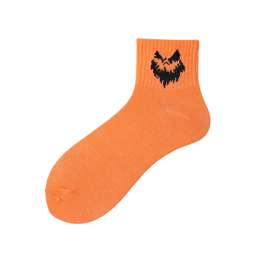 Halloween Novelty Quarter Socks with Spooky Motif - Orange