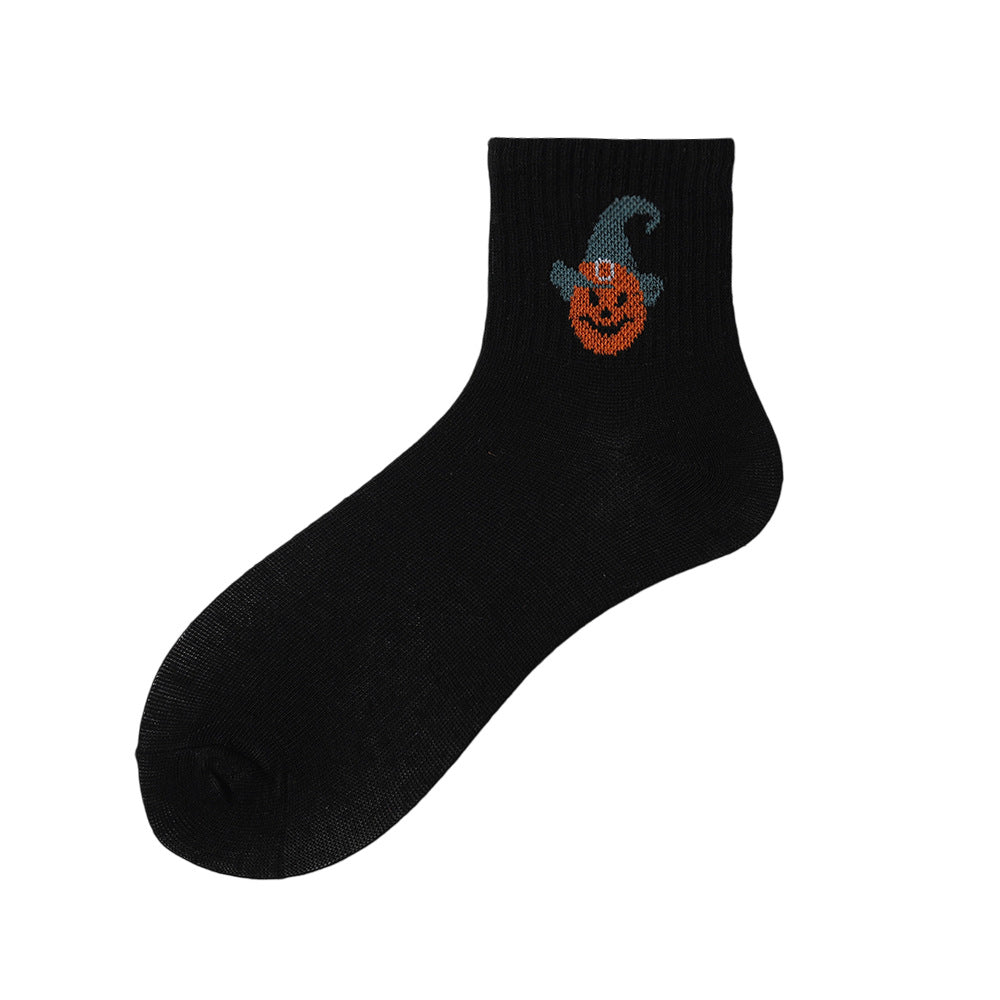 Halloween Novelty Quarter Socks with Spooky Motif - Pumpkin
