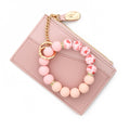Minimalist Card Wallet Keychain With Bead Bracelet - Pink