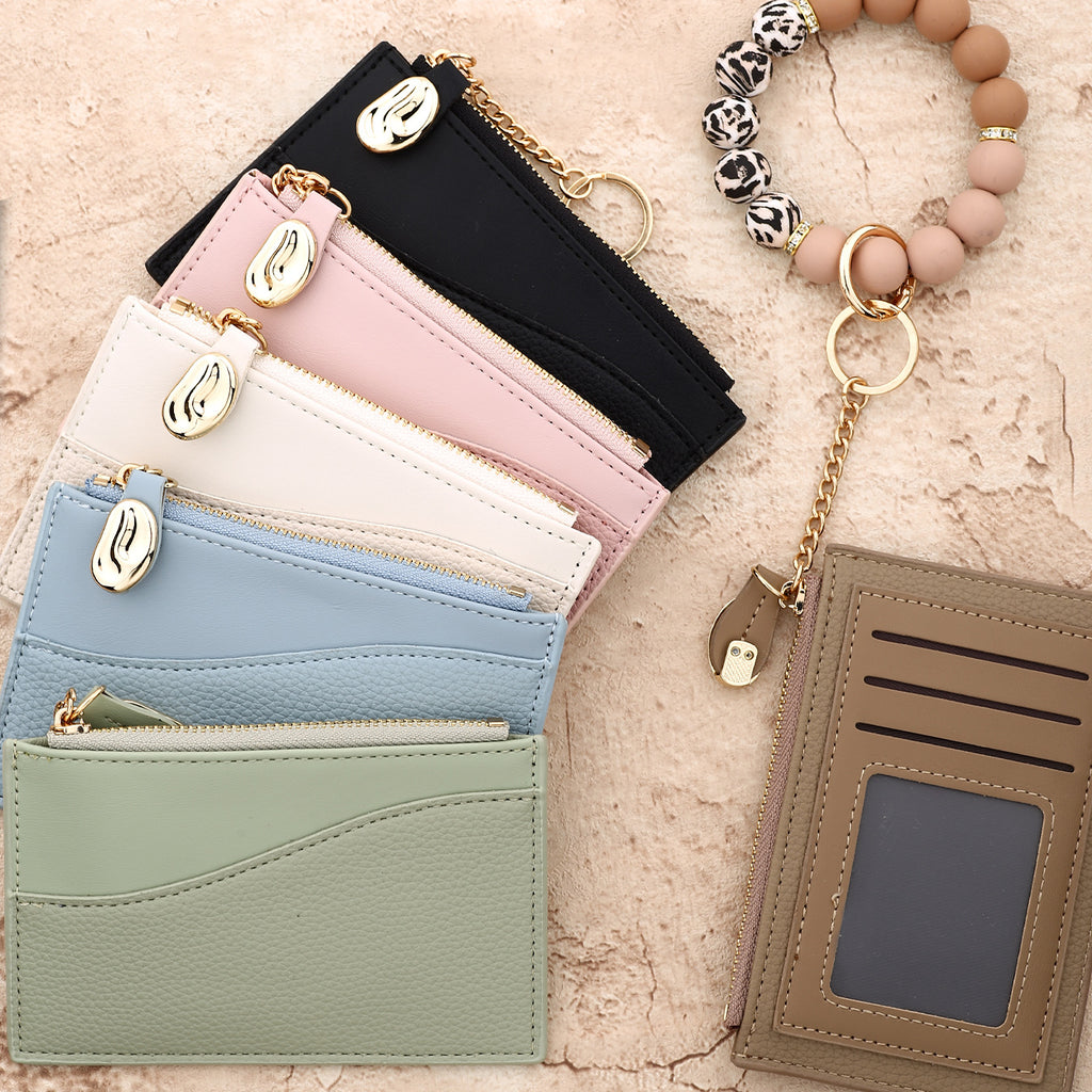 Minimalist Card Wallet Keychain With Bead Bracelet - view 1