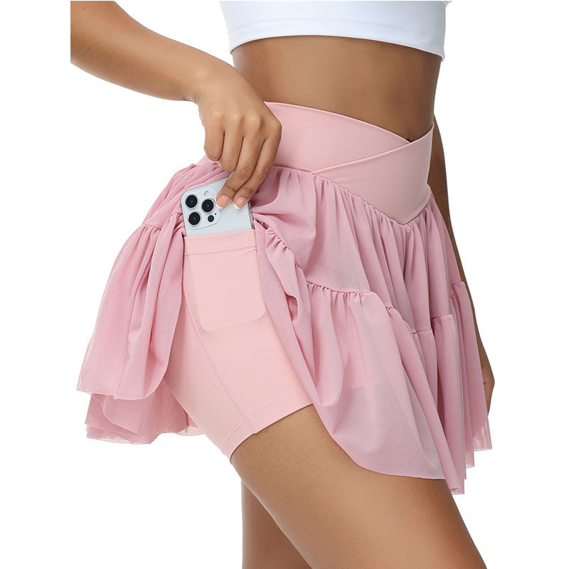Ruffled Tennis Skort With Side Phone Pockets - Pink