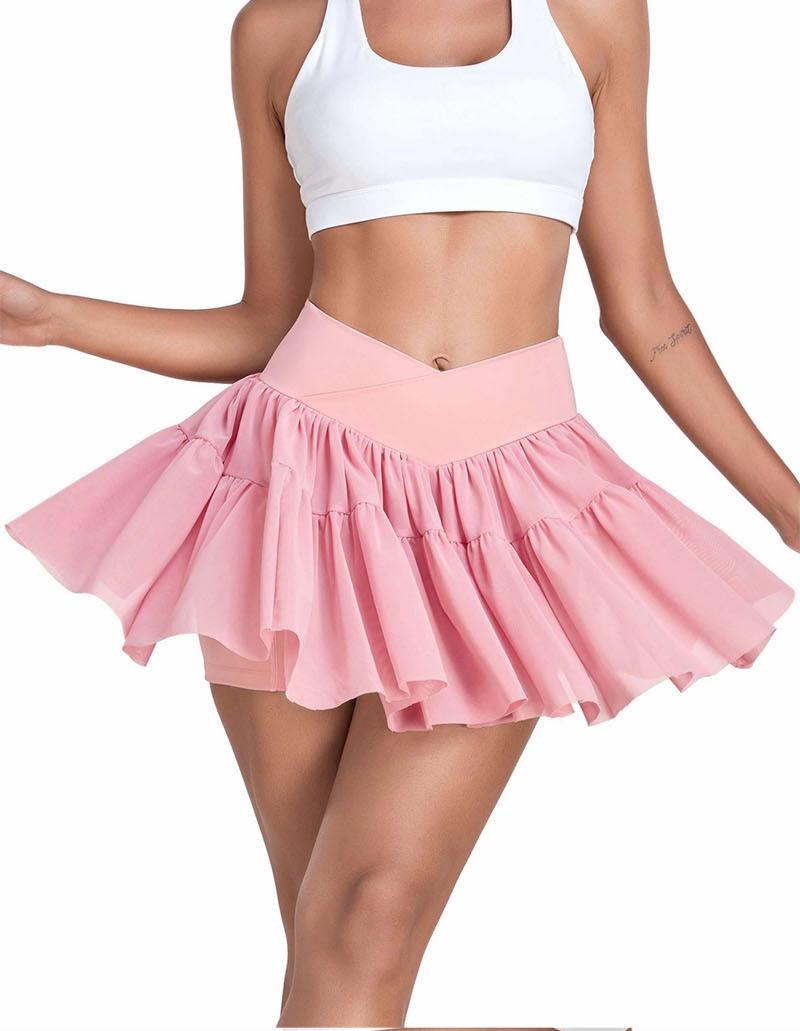 Ruffled Tennis Skort With Side Phone Pockets - Pink - 1