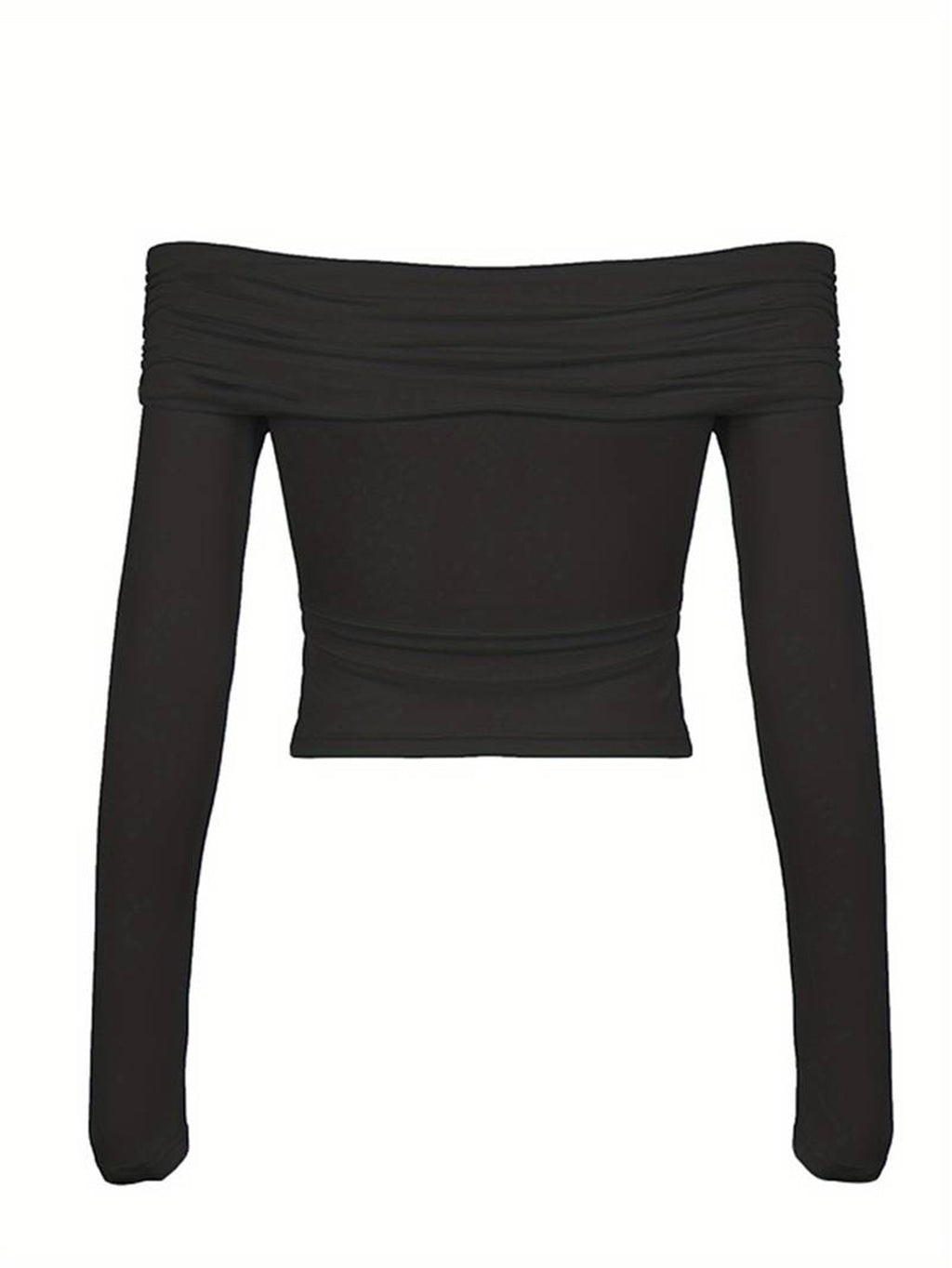 Black Crossover Bardot Long Sleeve Crop Top - Black - 3