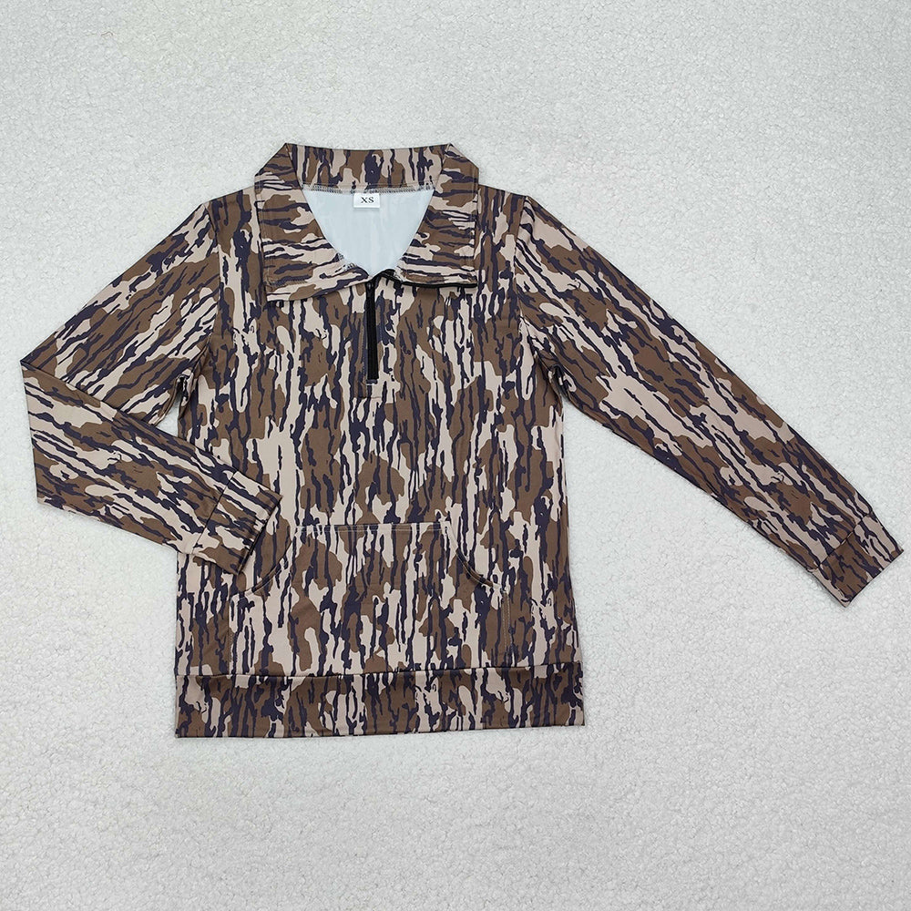 Quarter Zip Camo Print Long Sleeve Top - Bottomland