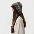 Marled Stripe Knit Bonnet Beanie - Brown