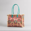 Fringe Trim Printed Canvas Tote Bag - Color_02