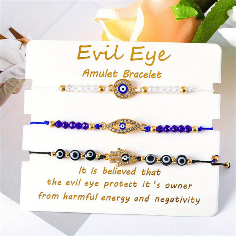 Evil Eye Braided Cord Bracelets Adjustable Charm Set - Set_01