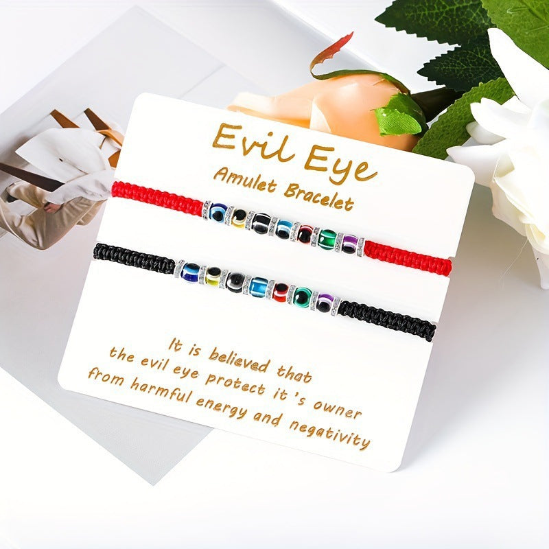 Evil Eye Braided Cord Bracelets Adjustable Charm Set - Set_03