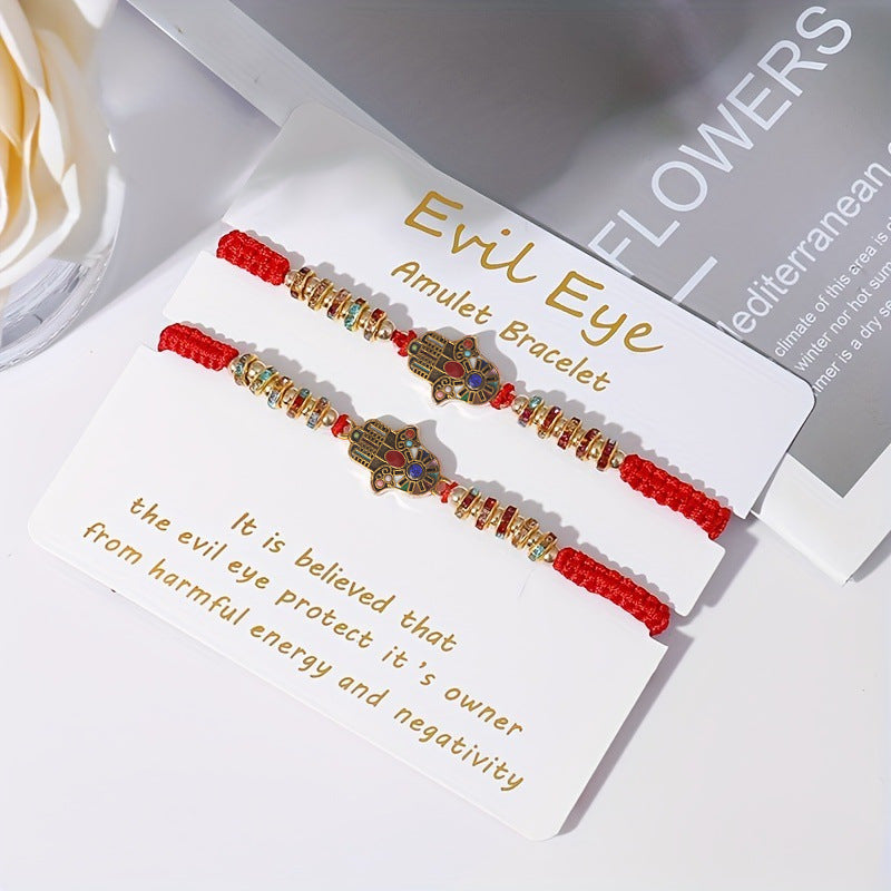 Evil Eye Braided Cord Bracelets Adjustable Charm Set - Set_04