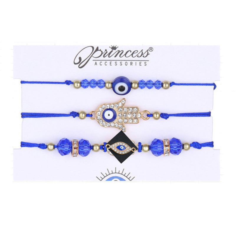 Evil Eye Braided Cord Bracelets Adjustable Charm Set - Set_06