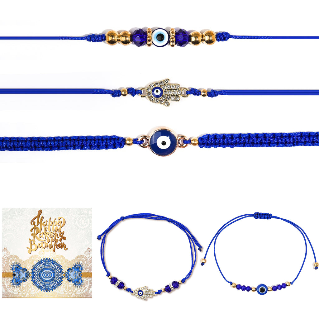 Evil Eye Braided Cord Bracelets Adjustable Charm Set - Set_07
