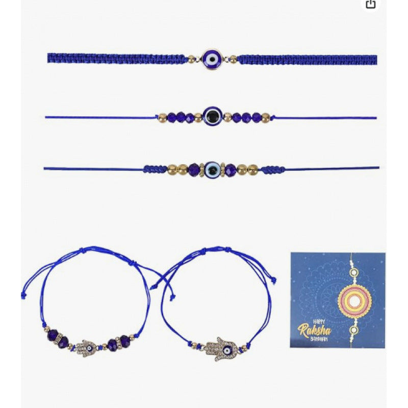 Evil Eye Braided Cord Bracelets Adjustable Charm Set - Set_08